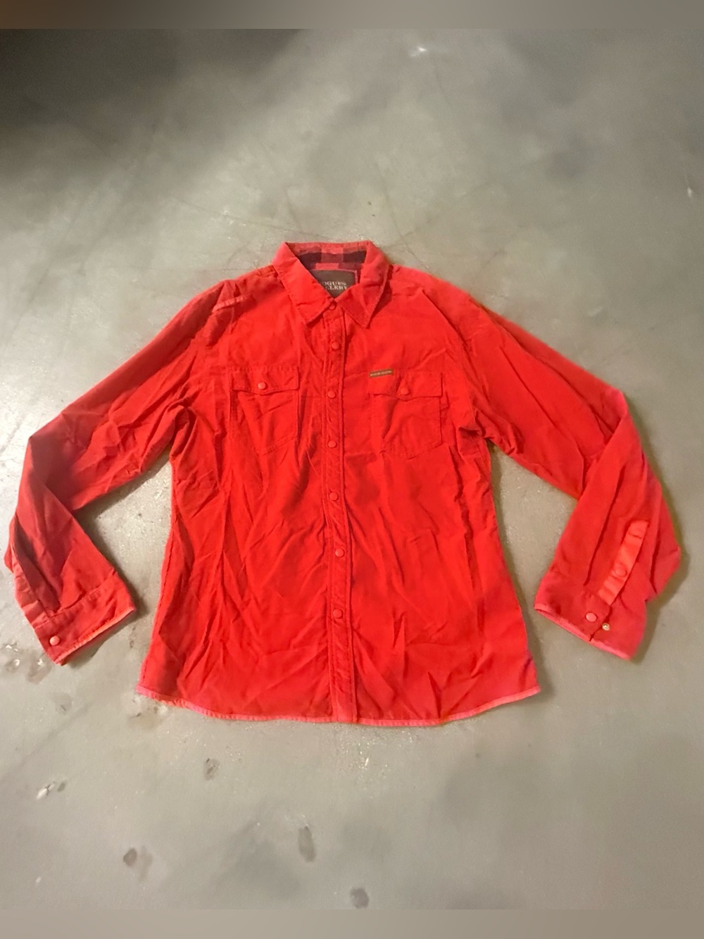 ROGUES GALLERY MENS VINTAGE UTILITY BUTTON-UP LONG SLEEVE SHIRT, SIZE LARGE, RED